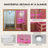 Sauna intérieur moderne PLOUTARA en bois massif, double zone, combinaison sauna sec et hammam, cabine de sauna sèche, douche vapeur humide, portes en verre, OEM, hôtel, spa