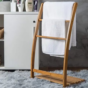 3 Tier Bamboo Freestanding Towel Rack Stand for Hotel Home <strong>Bathroom</strong> Towel Holder <strong>Ladder</strong> <strong>Storage</strong> Rack Clothes <strong>Storage</strong> Stand - Product Image 1