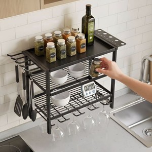 Estante de cocina Sea Shark de acero al carbono, organizador de especias multicapa para fregadero, escurridor de platos con soporte para utensilios y estante para vasos - Product Image 1