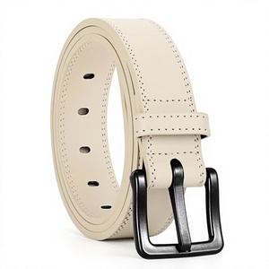 Cinturón de Cuero Beige de Alta Calidad con Hebilla de Aleación, Color Sólido, Casual, para Hombre y Mujer, 3.5cm de Ancho, 110-130cm de Largo - Product Image 2