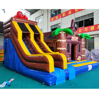 Château gonflable commercial 2-en-1 Île des pirates avec toboggan, château de saut gonflable et structure d'obstacles avec toboggan et escalier
