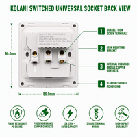 Enchufe de Pared Universal Kolani UK con Carga Rápida USB A+C de 20W e Indicador, Enchufe Múltiple de PC Blanco con Control de Energía