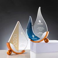 Trophées en cristal de haute qualité Diaocai Metal, nouveau design, forme goutte d'eau, gravure polie, logo personnalisé