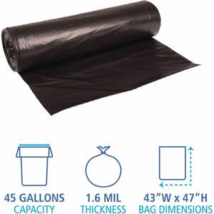 Bolsas de Basura para el Hogar Boardwalk 522 Super Extra-Resistentes, 43x47, 1.6 Mil, 56 gal, Negras, 10 Bolsas por Rollo, Caja de 10 Rollos - Product Image 1