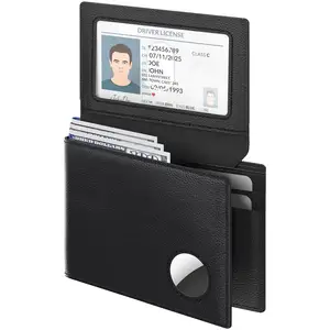 Print On Demand Men High Quality Genuine Leather Wallet Custom LOGO Short Business Rfid Slim Credit Card Holder Air-tag Wallet