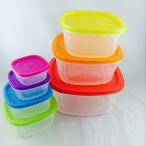 Rainbow Colored 7 Piece Plastic Food Storage Containers Rectangle <b>Covered</b> For Home Use - Product Image 2