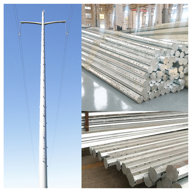 2mm Metallic Galvanized Steel Street Power Electric Telecom Transmission Octagonal Utility Poles