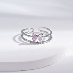 Anillo de plata S925 con circonita, diseño de lazo, chapado en oro de 14k, ajustable, minimalista, delicado, para chicas, precio de fábrica. - Product Image 5