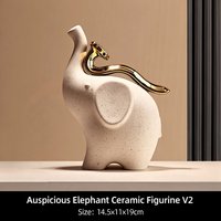 Figurine d'éléphant en céramique moderne avec accent serpent doré, sculpture animale mouchetée, décoration d'intérieur, cadeau du Nouvel An