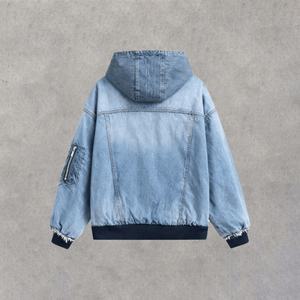 Chaqueta con Capucha de Mezclilla Desgastada para Hombre, Estilo Urbano 2025, Chaqueta de Moda Urbana Práctica con Capucha de Doble Capa y Cremallera - Product Image 2