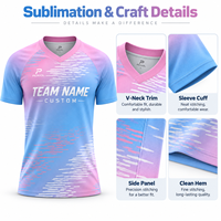 Maillot de football personnalisé OEM – Usine de fabrication de maillots de football par sublimation rose et bleu, col en V, pour club, match, entraînement, tenue d'équipe – Vente en gros pour hommes et femmes