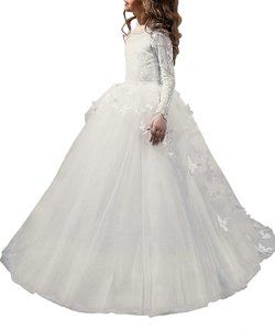 Vestidos de Princesa para Fiesta de Cumpleaños, Estilo Tutú, Color Blanco, <span class=keywords><strong>Beige</strong></span> y Rosa, con Encaje y Tul, Manga Larga, para Niñas, Venta al Por Mayor 2022 - Product Image 2