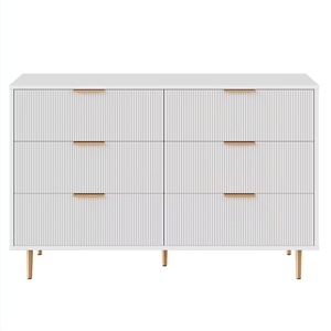 European Style 6 Drawer <b>Chest</b> Of Drawers White With Wood Legs <b>Storage</b> Bedroom Furniture - Product Image 1