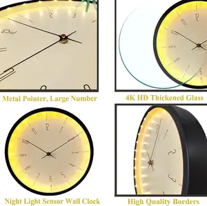 Modern Luxury Glow In The Dark Clock 12 Inch Silent LED Light Sound Control Wall Clocks Voice Control Clocks