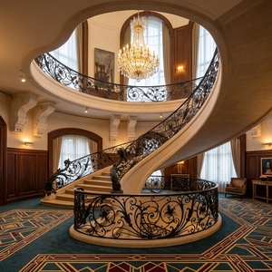 Escalier en marbre naturel Tanlong, escalier courbé intérieur, garde-corps en <span class=keywords><strong>fer</strong></span> <span class=keywords><strong>forgé</strong></span> - Product Image 2