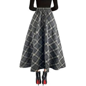 Jupe trapèze rétro épaisse à taille haute en tweed écossais pour femme, collection automne-hiver, qualité OEM personnalisée - Product Image 2