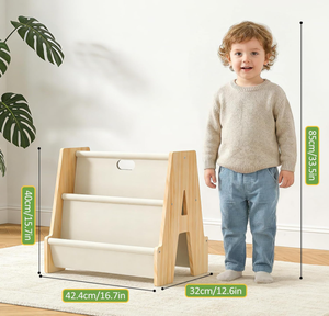 Étagère à livres portable pour enfants à 4 niveaux, double face, en bois, style Montessori, étagère à livres pour tout-petits en pin massif, étagère à livres pour enfants en forme <span class=keywords><strong>de</strong></span> A avec poignée - Product Image 2