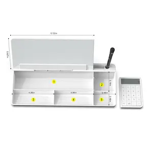 Temel hesap makinesi ile masaüstü cam beyaz tahta, 12 haneli LCD ekran, ofis için aksesuarlar ile masa organizatörleri 18 ''x 6''