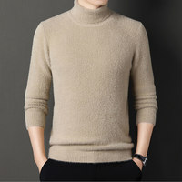 Pull col roulé homme automne-hiver, sous-vêtement thermique épais, couleur unie, col montant, tricoté, sans repassage