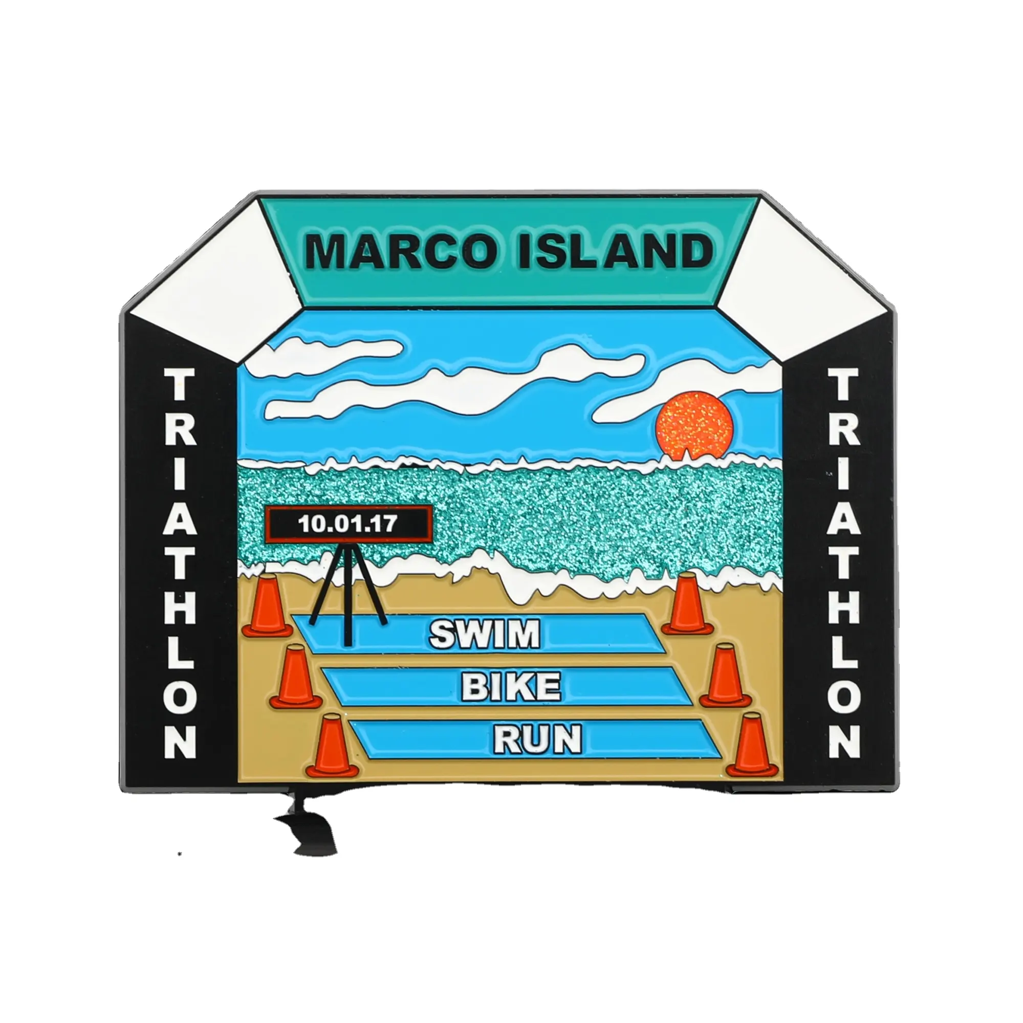 Özelleştirilmiş triatlon yaka Pin bisiklet yüzmek çalışma triatlet maraton kravat tack Marco ada, abd