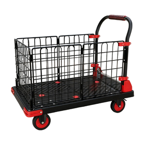 Chariot à main pliable en métal robuste, capacité de charge 300 kg, chariot à plateforme en acier avec cage en maille, chariot à roulettes avec poignée - Product Image 5