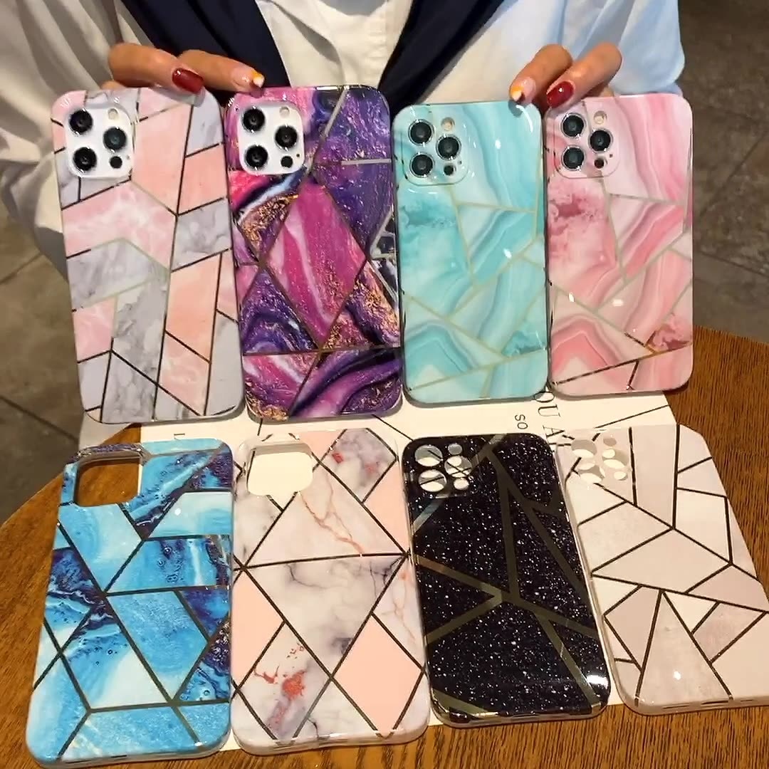 Роскошный женский чехол для телефона с принтом IMD, задняя крышка мобильного телефона для iPhone 11, мраморные аксессуары с гальваническим покрытием для телефона iPhone 12 13
