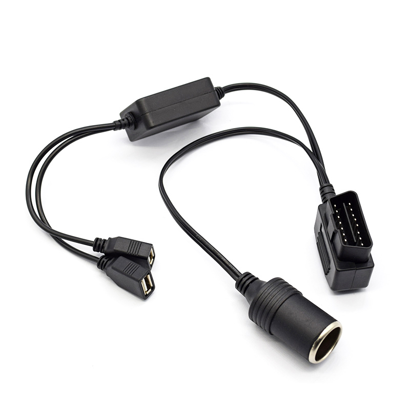obd2 to cigarette lighter adapter OBD2 Male to Cigar with Dual USB Power Supply Splitter
