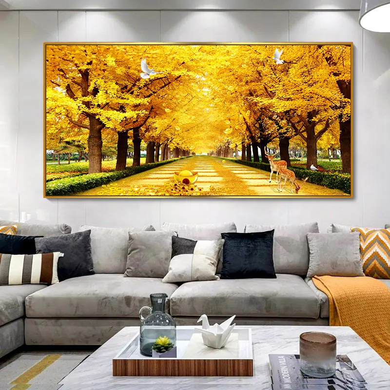 High-grade modern living room decorative pictures landscape theme canvas crystal porcelain painting wall art decoration