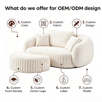 Fauteuil pouf rond individuel en velours côtelé rembourré avec mousse compressée sous vide, avec coussins, oreillers et ottoman