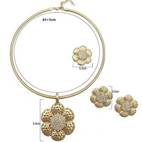 Ensemble de bijoux de mariage plaqué or de Dubaï, 5 pièces, collier, boucles d'oreilles, bague, bracelet, pour femme africaine, pour banquet