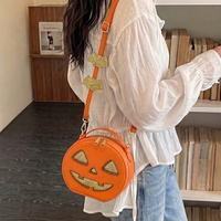 Tas Selempang Halloween Kecil Bergaya Kartun Gothic Bentuk Labu 2026 Mode Terbaru Penutup Ritsleting Kulit PU Tahan Air Dompet Lucu Tunggal