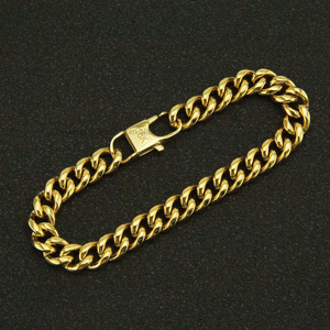 Hip Hop Simple Glossy Cuban Chain Men's <b>Bracelet</b>, Fashion Hipster Street <b>Bracelet</b> <b>Bracelet</b> 9mm Wide - Product Image 3