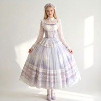 Robe longue Lolita JSK style manoir vintage, motif peinture à l'huile, avec bretelles, dentelle et jupe évasée, pour costume de cosplay princesse classique pour fête du thé