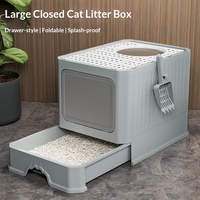 Kotak Kotoran Kucing PP Persegi Ukuran Besar Anti-cipratan Anti-bau Diperkuat Tebal Tertutup Sepenuhnya Laci Toilet Kucing Perlengkapan Hewan Peliharaan