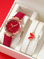 Montre à Quartz Tendance pour Femme, Bracelet en Cuir Nubuck, Cadran Strass Argent Rose Simple, Populaire pour le Commerce International, Tenue Décontractée Deux Pièces