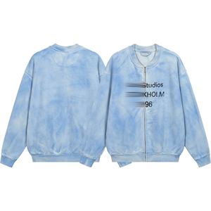 Giacca autunnale in metallo Vintage lavata strappata a spruzzo ampia felpa Casual con colletto con cappuccio foderato con cerniera - Product Image 5