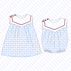 Abito Personalizzato a Tema Nautico per Bambine, Coordinato per Fratelli, Vestito Estivo Senza Maniche con Colletto da Marinaio, Abito Boutique per Bambine - Product Image 1
