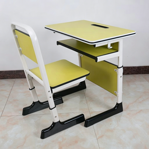Ensemble bureau et chaise d'école réglables en hauteur, bureau d'élève avec tiroir de rangement, structure en acier, mobilier scolaire - Product Image 4