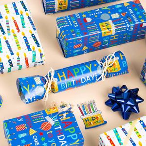 <b>Blue</b> Birthday Wrapping Paper <b>Roll</b> 46.8 Square Feet Reversible Design For Birthday Celebration - Product Image 6