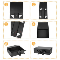 Boîtes en carton pliables magnétiques en papier noir de luxe personnalisées recyclables pour cadeaux de mariage de demoiselles d'honneur avec ruban