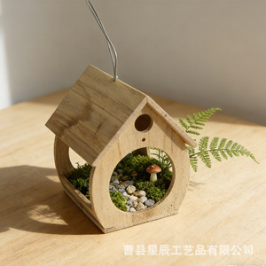 Wooden Birdhouse Ornament Natural Wood Color <b>Hanging</b> Outdoor <b>Garden</b> Decor - Product Image 1