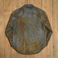 Kemeja Denim Pria Warna Rust Custom 100% Katun Berkualitas Tinggi dengan Kantong Dada Berpenutup, Kancing Kayu, Pewarnaan Vintage, Lengan Panjang, Bahan Kanvas