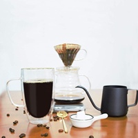 Ensemble de tasses à café en verre borosilicate à double paroi avec poignée pour boissons chaudes et froides