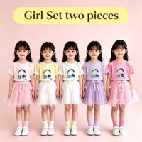 Ensemble de 2 pièces pour filles CAF109 à 3,15 dollars, t-shirt à manches courtes et jupe en tulle à dentelle, ensemble de vêtements d'été pour enfants en gros