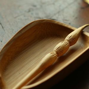 Cuchara de té de raíz de loto de bambú tallada a mano, juego de té de dos piezas, accesorios de utensilios de té de bambú para Kung Fu, para la ceremonia del té - Product Image 3
