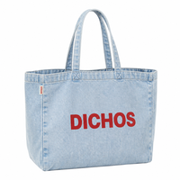 Sac fourre-tout en jean délavé tendance avec logo de marque personnalisé, sac de shopping réutilisable
