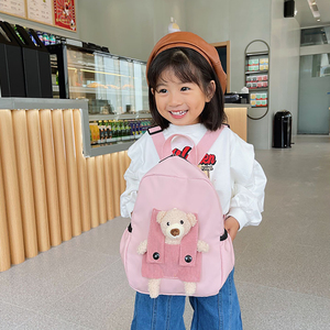 Mochila escolar con cremallera, diseño de oso de peluche, mochila de viaje pequeña de nailon impermeable, juguete de peluche para jardín de infantes - Product Image 2