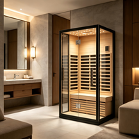 Sauna infrarouge compact en bois de pruche avec porte vitrée, cadre noir mat, infrarouge lointain, 1200x1000x2000mm, directement de l'usine