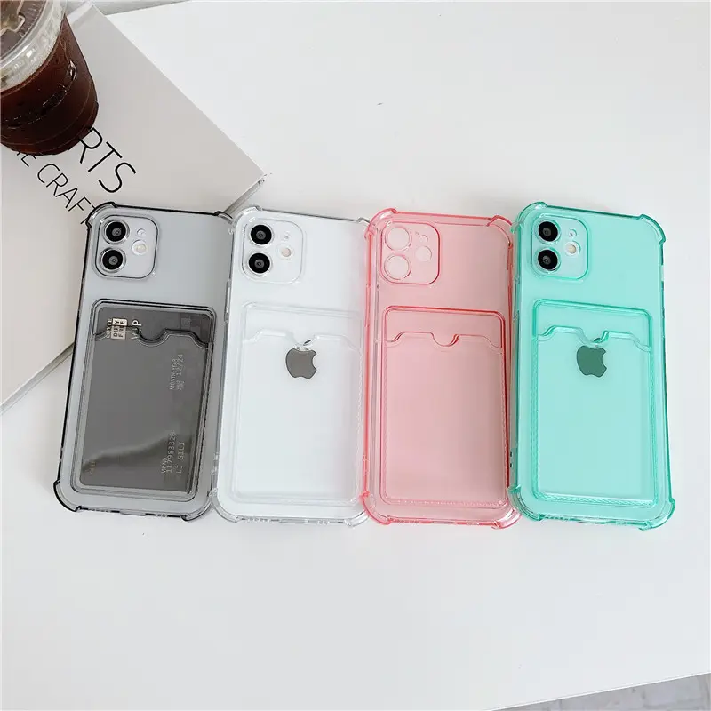 Card Bag Holder Clear Phone Case For iPhone 14 13 12 11 Pro Max XR X XS SE 2020 7 8 Plus Soft TPU Shockproof Bumper Back Cover