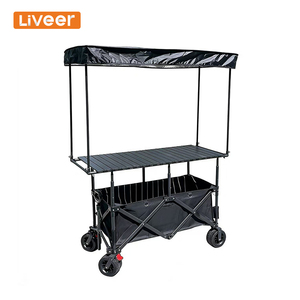 Chariot pliable et réglable à quatre roues, table réglable <span class=keywords><strong>en</strong></span> hauteur, chariot multifonctionnel pour aliments et outils d'extérieur - Product Image 2